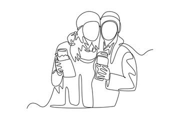Street food festival. Market concept. Single line draw design vector graphic illustration.