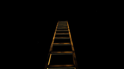 A stunning golden ladder ascends into an infinite black sky, illuminated by soft, glowing highlights, creating a sense of wonder and endless possibilities.