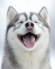 Fototapeta premium A joyful husky dog with a wide smile, showcasing its playful and friendly nature.