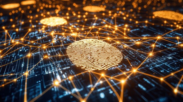 Futuristic Digital Fingerprint Network Concept with Data Connections