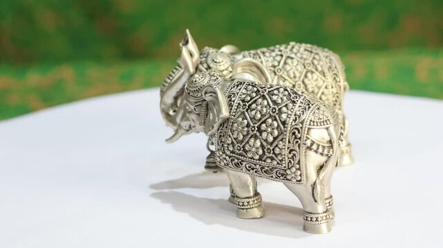 Pure Silver Elephant Idols with Trunk Up for Vastu. 925 Silver Indian Deity Idol High Detail Finish for Pooja and Home Decor. Hindu Religions. Elephants represent luxury peace and royalty