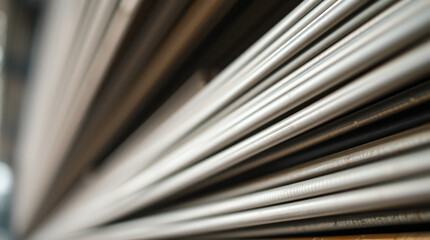 Close-Up View of Stacked Metallic Rods in Abstract Perspective