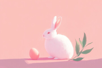 Soft Pastel Depiction of a Rabbit and an Egg in a Minimalistic Setting During Springtime