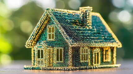 Miniature House Model with Bright Beads and Glittering Design