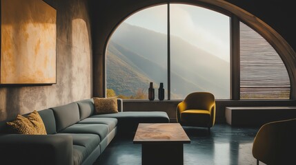 Fototapeta premium Generative AI, Modern living room with a U-shaped sectional sofa and bold geometric accents
