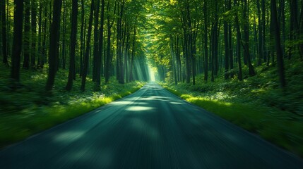 Obraz premium A road with trees on either side