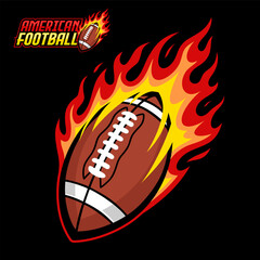American Football Ball Burning Fire, Rugby Fire Stock Vector