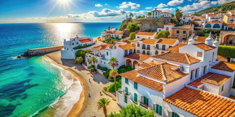 Fototapeta premium DiMore's summer: Indulge in beachfront opulence and stunning architecture.