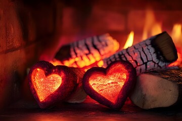 Cozy Valentine s Day Fireplace with Glowing Heart Shaped Logs and Embers