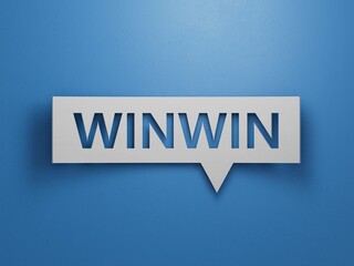 Win-Win on Speech Bubble. Business. Strategy.Minimalist Abstract Design With White Cut Out Paper.3D rendering on blue background.