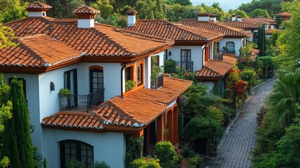 Mediterranean Villas: A Row of Elegant Homes with Terracotta Roofs