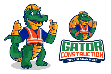 Alligator Mascot Construction Worker, Crocodile Cartoon Vector