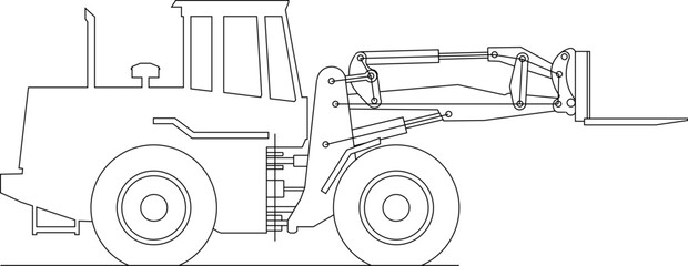 Vector sketch silhouette design detail of heavy equipment construction vehicle excavator bulldozer for road and bridge repair.eps