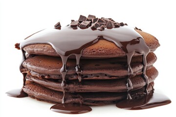 Stacked Chocolate Pancakes with Dripping Syrup
