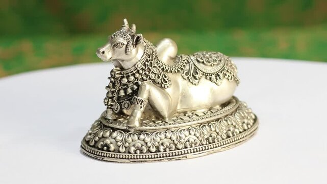 Nandi Maharaj, the sacred bull of Lord Shiva in Hindu mythology. 925 Silver Indian Deity Idol High Detail Finish for Pooja and Home Decor. Hindu Religions. He is also the guardian deity of Kailash