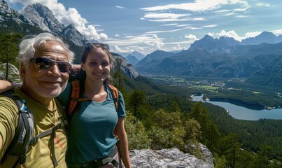 A man and woman are taking a selfie on a mountain