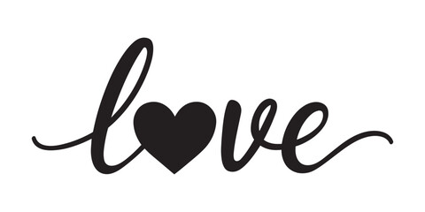 Love - black handwritten lettering isolated on white background. Modern vector element for your design. 