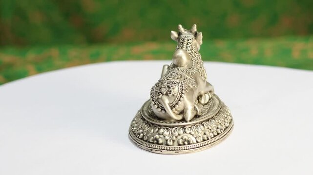 Nandi Maharaj, the sacred bull of Lord Shiva in Hindu mythology. 925 Silver Indian Deity Idol High Detail Finish for Pooja and Home Decor. Hindu Religions. He is also the guardian deity of Kailash