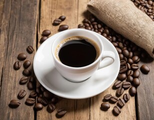 Fototapeta premium cup of coffee with beans