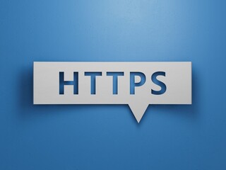 Word https. Wooden small cubes with letters with copy space available.Minimalist Abstract Design With White Cut Out Paper.3D rendering on blue background.