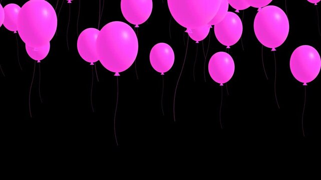 3D pink balloons floating up on transparent screen. alpha channel included.