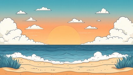 Obraz premium A beautiful ocean scene with a large sun in the sky
