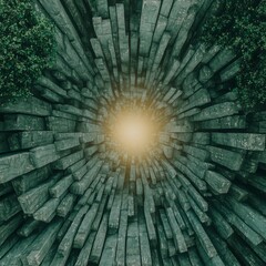Abstract Stone Tunnel Light at the End 3D Render Green Nature Architecture Design