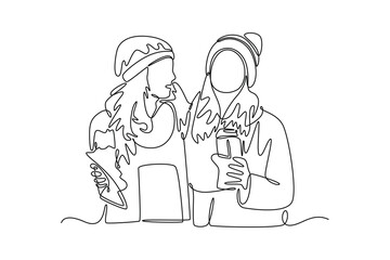 Street food festival. Market concept. Single line draw design vector graphic illustration.	