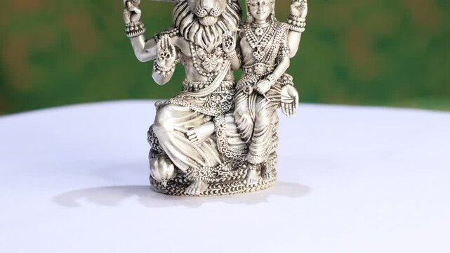 Lakshmi Narasimha Idol in which Lakshmi is seated on Narasimha's lap. 925 Silver Indian Deity Idol High Detail Finish for Pooja and Home Decor. Hindu Religions. Fierce avatar of Lord Vishnu