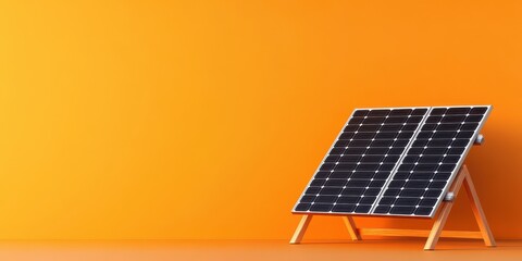 Solar Panel on Wooden Stand Against Orange Wall