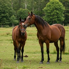 Obraz premium Red Horse with in field against sky