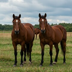 Fototapeta premium Red Horse with in field against sky