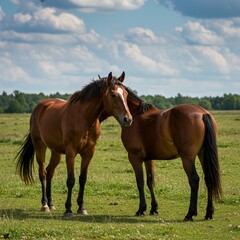 Obraz premium Red Horse with in field against sky