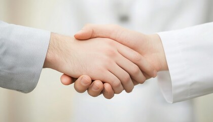 Two hands shaking in a professional setting, symbolizing agreement or partnership.