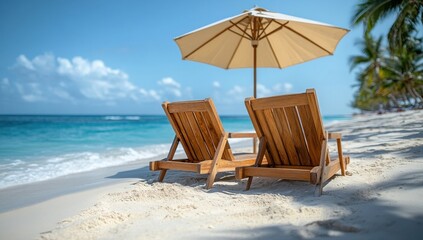 Obraz premium A beach with a lot of chairs and umbrellas