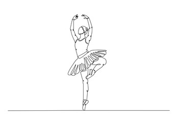 Ballerina dancer in continuous one line drawing. Single line art illustration of perfoming ballet dancer . Editable vector.