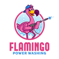 Pressure Washing Logo Stock, Flamingo Cartoon Mascot Stock Vector