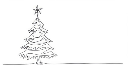 minimalist Christmas tree sketch, abstract line drawing, black and white, simple design, star