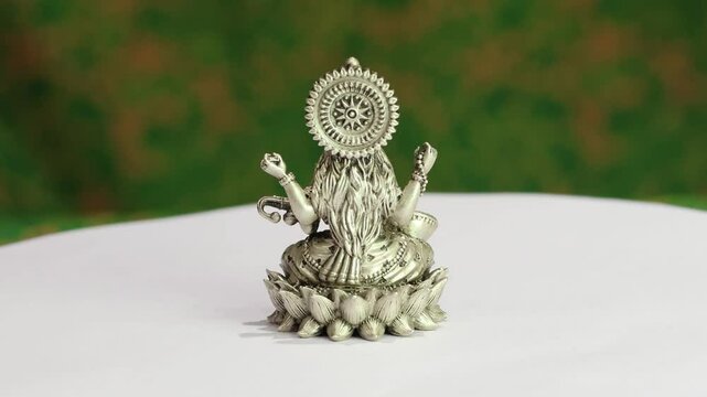 Goddess Saraswati, Godess of  learning, arts, and music. 925 Silver Indian Deity Idol High Detail Finish for Pooja and Home Decor. Hindu Religions. Maa Saraswati seated on a lotus flower with Veena