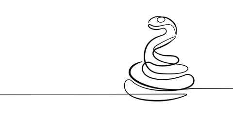 Snake Continuous One Line Drawing. Snake Vector One Line Illustration Concept for Chinese New Year Holiday Design Trendy Black Sketch Isolated on White Background