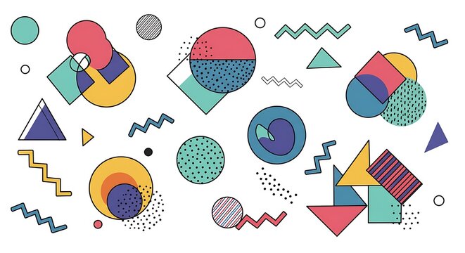 Retro memphis geometric elements. Abstract geometry shapes 80s 90s minimal style, trendy vintage bold simple minimalism figures. Vector set
