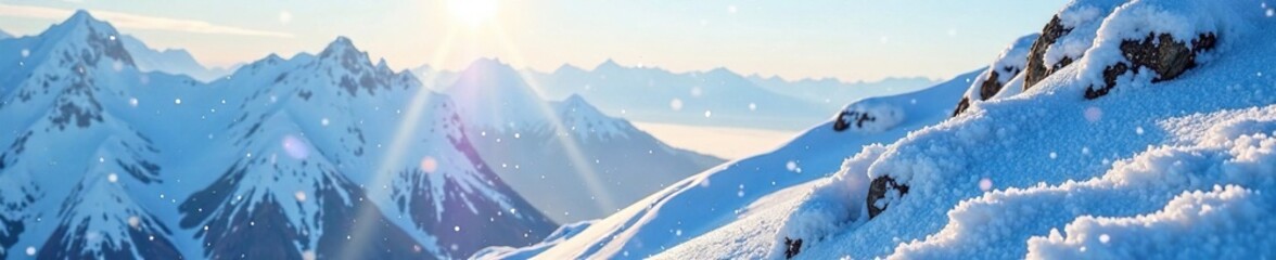 Obraz premium Snowflakes gently falling on the mountain slope, gentle, soft