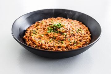 healthy  food, red pesto quinoa with lentils