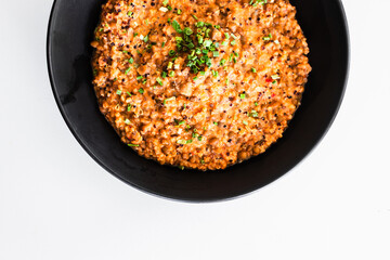 healthy  food, red pesto quinoa with lentils
