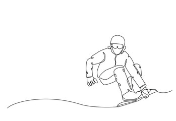 Snowboarder ride speed at mountain in continuous one line drawing. Single line art illustration of extreme sport snowboard. Editable vector.