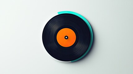 Fototapeta premium A vinyl record with an orange center and a turquoise edge, resting on a light background.