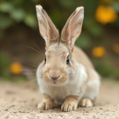 Fototapeta premium Cute Rabbit Sitting on the Ground