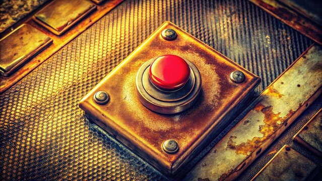 Vintage industrial photography: weathered push buttons, aged switches evoke nostalgic technology.