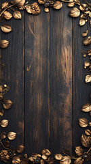 Luxurious wooden background with golden leaves