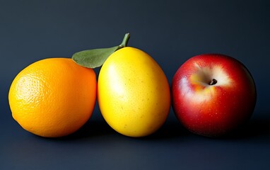 Colorful fruits on dark background, healthy eating concept, food photography.